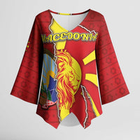 Personalized North Macedonia Kimono Sleeve Blouse National Emblem With Lion - Wonder Print Shop