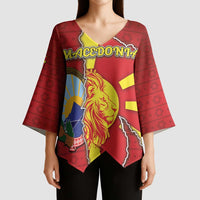 Personalized North Macedonia Kimono Sleeve Blouse National Emblem With Lion - Wonder Print Shop