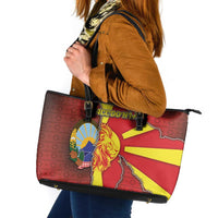 North Macedonia Leather Tote Bag National Emblem With Lion - Wonder Print Shop