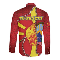 Personalized North Macedonia Long Sleeve Button Shirt National Emblem With Lion - Wonder Print Shop