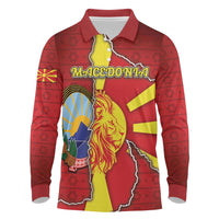 Personalized North Macedonia Long Sleeve Polo Shirt National Emblem With Lion - Wonder Print Shop