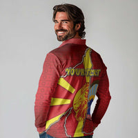 Personalized North Macedonia Long Sleeve Polo Shirt National Emblem With Lion - Wonder Print Shop