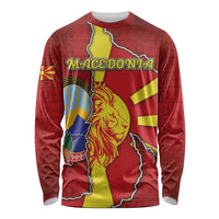 Personalized North Macedonia Long Sleeve Shirt National Emblem With Lion - Wonder Print Shop