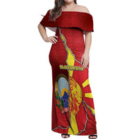 Personalized North Macedonia Off Shoulder Maxi Dress National Emblem With Lion - Wonder Print Shop