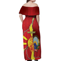 Personalized North Macedonia Off Shoulder Maxi Dress National Emblem With Lion - Wonder Print Shop