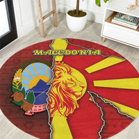 North Macedonia Round Carpet National Emblem With Lion - Wonder Print Shop
