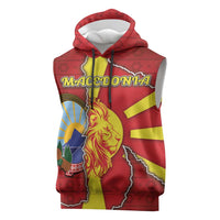 Personalized North Macedonia Sleeveless Hoodie National Emblem With Lion - Wonder Print Shop