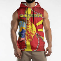 Personalized North Macedonia Sleeveless Hoodie National Emblem With Lion - Wonder Print Shop
