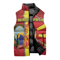 Personalized North Macedonia Sleeveless Puffer Jacket National Emblem With Lion - Wonder Print Shop