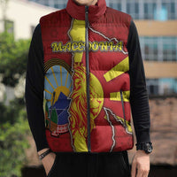 Personalized North Macedonia Sleeveless Puffer Jacket National Emblem With Lion - Wonder Print Shop