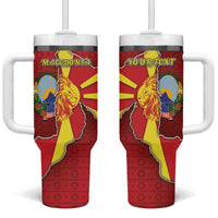 Personalized North Macedonia Tumbler With Handle National Emblem With Lion - Wonder Print Shop