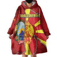 Personalized North Macedonia Wearable Blanket Hoodie National Emblem With Lion - Wonder Print Shop