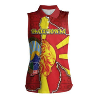 Personalized North Macedonia Women Sleeveless Polo Shirt National Emblem With Lion - Wonder Print Shop