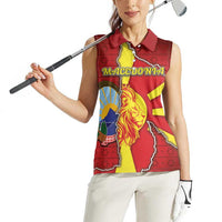 Personalized North Macedonia Women Sleeveless Polo Shirt National Emblem With Lion - Wonder Print Shop