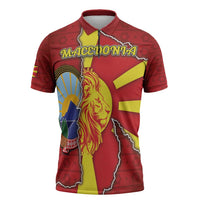Personalized North Macedonia Zipper Polo Shirt National Emblem With Lion - Wonder Print Shop