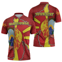 Personalized North Macedonia Zipper Polo Shirt National Emblem With Lion - Wonder Print Shop