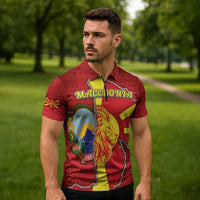 Personalized North Macedonia Zipper Polo Shirt National Emblem With Lion - Wonder Print Shop