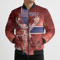 Personalized Norway Bomber Puffer Jacket The Moose With Saxifrage Flowers Galaxy Style - Wonder Print Shop