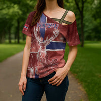 Personalized Norway Cross Shoulder Shirt The Moose With Saxifrage Flowers Galaxy Style - Wonder Print Shop