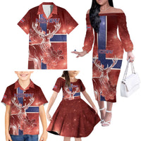 Personalized Norway Family Matching Off The Shoulder Long Sleeve Dress and Hawaiian Shirt The Moose With Saxifrage Flowers Galaxy Style - Wonder Print Shop