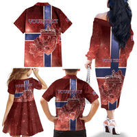 Personalized Norway Family Matching Off The Shoulder Long Sleeve Dress and Hawaiian Shirt The Moose With Saxifrage Flowers Galaxy Style - Wonder Print Shop