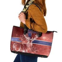 Norway Leather Tote Bag The Moose With Saxifrage Flowers Galaxy Style - Wonder Print Shop