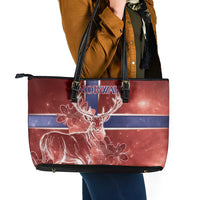 Norway Leather Tote Bag The Moose With Saxifrage Flowers Galaxy Style - Wonder Print Shop