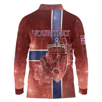 Personalized Norway Long Sleeve Polo Shirt The Moose With Saxifrage Flowers Galaxy Style - Wonder Print Shop