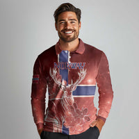 Personalized Norway Long Sleeve Polo Shirt The Moose With Saxifrage Flowers Galaxy Style - Wonder Print Shop