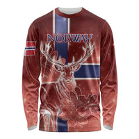 Personalized Norway Long Sleeve Shirt The Moose With Saxifrage Flowers Galaxy Style - Wonder Print Shop