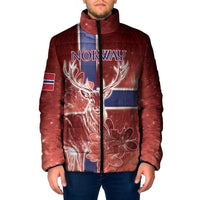 Personalized Norway Padded Jacket The Moose With Saxifrage Flowers Galaxy Style - Wonder Print Shop