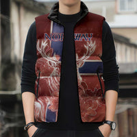 Personalized Norway Sleeveless Puffer Jacket The Moose With Saxifrage Flowers Galaxy Style - Wonder Print Shop