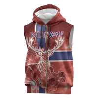 Personalized Norway Sleeveless Zip Hoodie The Moose With Saxifrage Flowers Galaxy Style - Wonder Print Shop