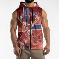 Personalized Norway Sleeveless Zip Hoodie The Moose With Saxifrage Flowers Galaxy Style - Wonder Print Shop