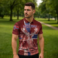 Personalized Norway Zipper Polo Shirt The Moose With Saxifrage Flowers Galaxy Style - Wonder Print Shop