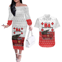 Georgia Christmas Couples Matching Off The Shoulder Long Sleeve Dress and Hawaiian Shirt GA Home For Christmas - Wonder Print Shop