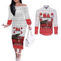 Georgia Christmas Couples Matching Off The Shoulder Long Sleeve Dress and Long Sleeve Button Shirt GA Home For Christmas - Wonder Print Shop