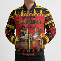 Germany Christmas Bomber Puffer Jacket Saint Nicholas And Knecht Ruprecht Drink Beer - Wonder Print Shop