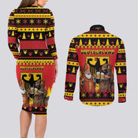 Germany Christmas Couples Matching Long Sleeve Bodycon Dress and Long Sleeve Button Shirt Saint Nicholas And Knecht Ruprecht Drink Beer - Wonder Print Shop