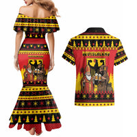 Germany Christmas Couples Matching Mermaid Dress and Hawaiian Shirt Saint Nicholas And Knecht Ruprecht Drink Beer - Wonder Print Shop