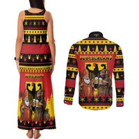 Germany Christmas Couples Matching Tank Maxi Dress and Long Sleeve Button Shirt Saint Nicholas And Knecht Ruprecht Drink Beer - Wonder Print Shop