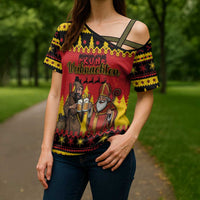 Germany Christmas Cross Shoulder Shirt Saint Nicholas And Knecht Ruprecht Drink Beer - Wonder Print Shop