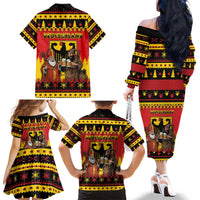 Germany Christmas Family Matching Off The Shoulder Long Sleeve Dress and Hawaiian Shirt Saint Nicholas And Knecht Ruprecht Drink Beer - Wonder Print Shop