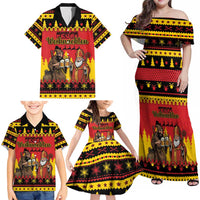 Germany Christmas Family Matching Off Shoulder Maxi Dress and Hawaiian Shirt Saint Nicholas And Knecht Ruprecht Drink Beer - Wonder Print Shop