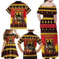 Germany Christmas Family Matching Off Shoulder Maxi Dress and Hawaiian Shirt Saint Nicholas And Knecht Ruprecht Drink Beer - Wonder Print Shop