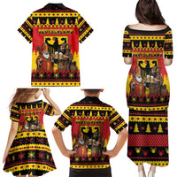 Germany Christmas Family Matching Puletasi and Hawaiian Shirt Saint Nicholas And Knecht Ruprecht Drink Beer - Wonder Print Shop