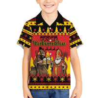 Germany Christmas Family Matching Short Sleeve Bodycon Dress and Hawaiian Shirt Saint Nicholas And Knecht Ruprecht Drink Beer - Wonder Print Shop
