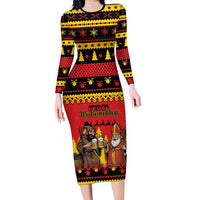 Germany Christmas Long Sleeve Bodycon Dress Saint Nicholas And Knecht Ruprecht Drink Beer - Wonder Print Shop