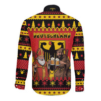 Germany Christmas Long Sleeve Button Shirt Saint Nicholas And Knecht Ruprecht Drink Beer - Wonder Print Shop