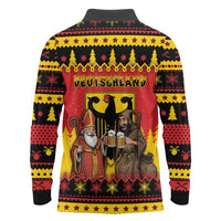 Germany Christmas Long Sleeve Polo Shirt Saint Nicholas And Knecht Ruprecht Drink Beer - Wonder Print Shop